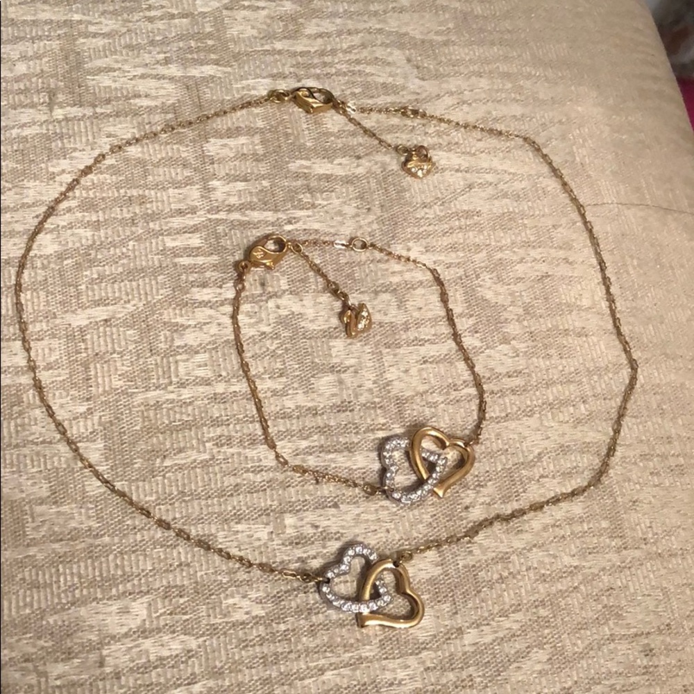 Swarovski double heart necklace & bracelet set